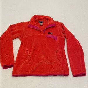 Patagonia Orange Fleece Pullover with Pink Accents